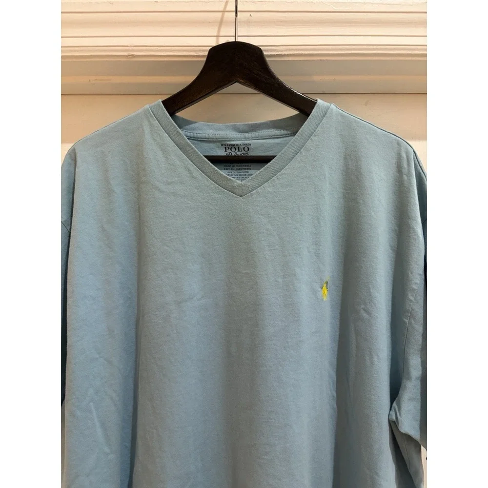 Polo Ralph Lauren Men's XXL Light Blue V-Neck T-Shirt Pony Logo